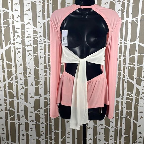 Missoni NEW Silk Jersey Open Back Tie Back Long Sleeve Top S Peach Ivory - Picture 11 of 14